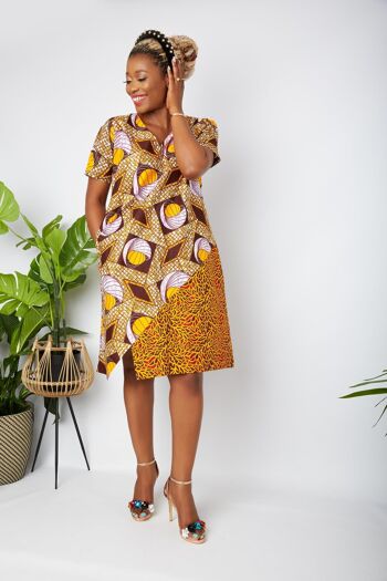 Mini robe droite à imprimé africain Ankara - Orange 4