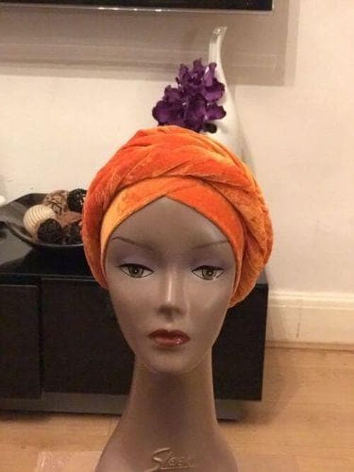 Double Velvet Turban headwraps in Orange (also available in other colours)