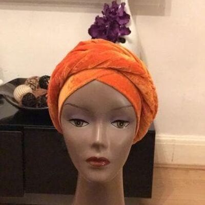 Double Velvet Turban headwraps in Orange (also available in other colours)