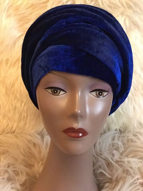 Double Velvet Turban Headwraps in Royal Blue