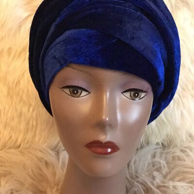 Double Velvet Turban Headwraps in Royal Blue