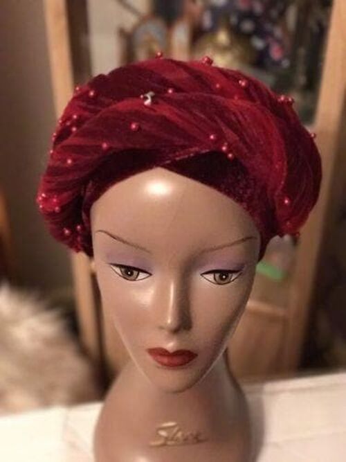 Double Beaded velvet Turban headwraps In Burgundy (other Colours available)