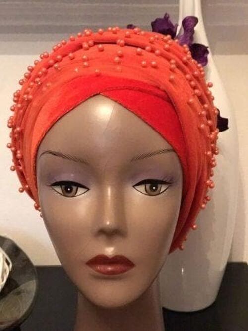 Fully Beaded Double velvet Turban headwraps ....available in different colour