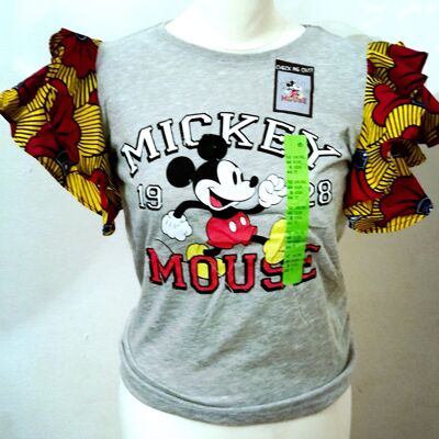 Ankara jersey top ickey Mouse with Ankara sleeves