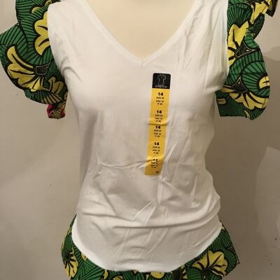 Ankara jersey top - White with lace sleeves