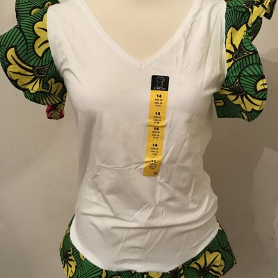 Ankara jersey top - White with Ankara sleeves