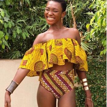 Maillot de bain bikini taille haute à imprimé africain 1