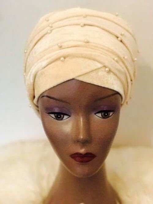 Nude Beaded velvet Turban headwraps (double) ....available in Other colour