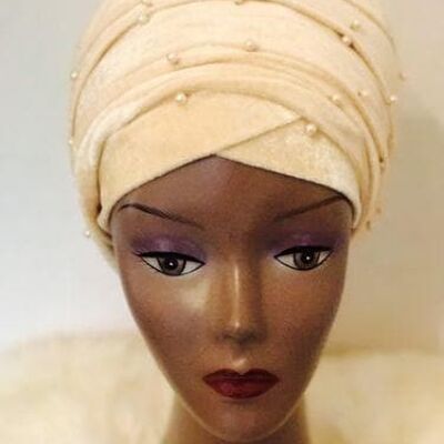 Turbante de terciopelo con pedrería nude (doble)...disponible en otro color