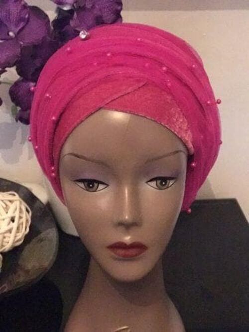 Rose Pink Double Beaded velvet Turban headwraps .. Plus Other colours
