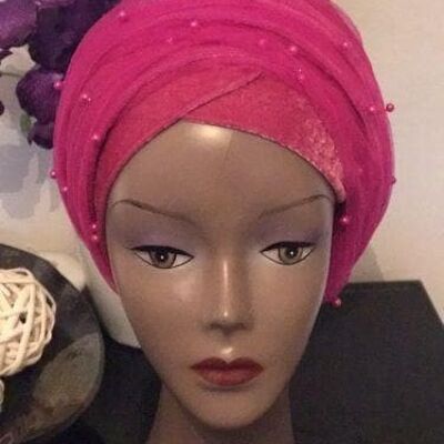 Rose Pink Double Beaded Velvet Turban Headwraps .. Plus andere Farben