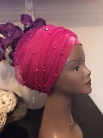 Turbans en velours à double perles rose rose .. Plus d'autres couleurs 2