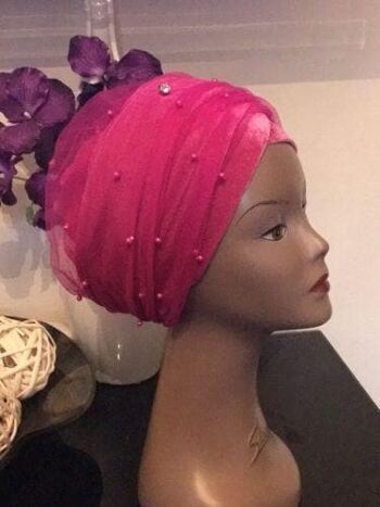 Turbans en velours à double perles rose rose .. Plus d'autres couleurs 3