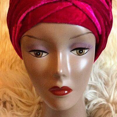 Velvet Plain Turban Headwrap with Double Hand - Rose Pink