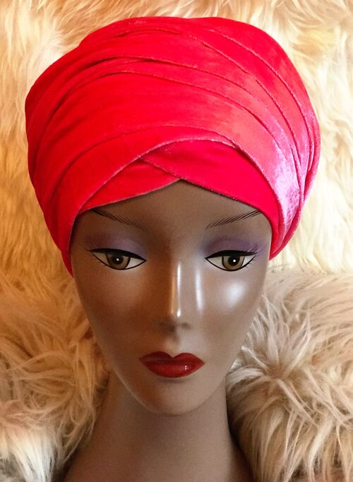 Velvet Plain Turban Headwrap with Double Hand - Pink