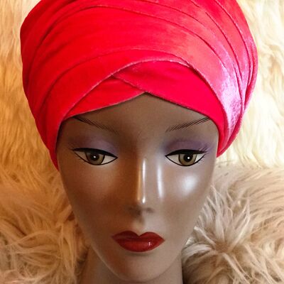 Velvet Plain Turban Headwrap with Double Hand - Pink