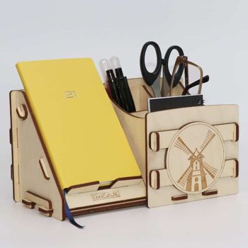 Organiseur de bureau CoolCuts Mill – élégant, y compris support pour téléphone portable/tablette en couleur bois clair 4