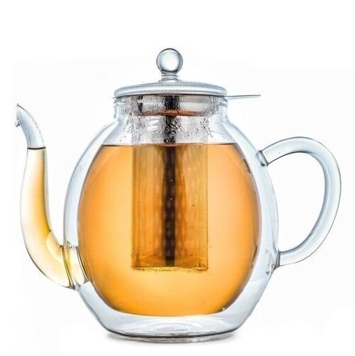 Doppelwandige Glas-Teekanne mit Edelstahlfilter „hoch“ | 1,4 Liter