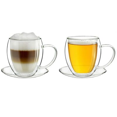 Creano double-walled glass cup with saucer "bulky" | 250ml