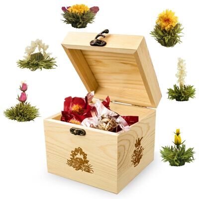 Set regalo Creano scatola decorativa in legno con fiori di tè "tè bianco"