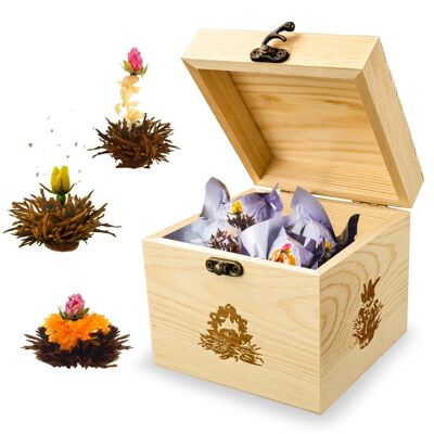 Creano Geschenkset Holz-Dekobox inkl. Teeblumen "Schwarztee"