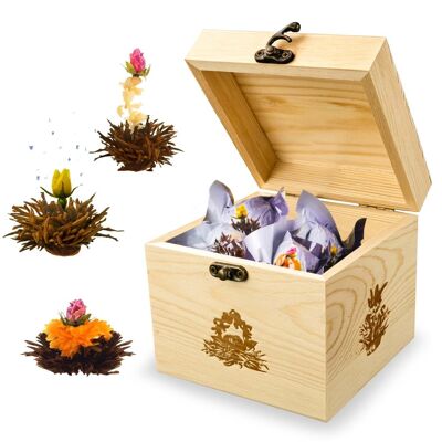 Creano gift set wooden decorative box incl. tea flowers "Black Tea"