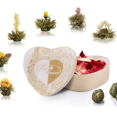 Creano Tea Flowers Heart Scatola di legno AbloomTee "White Tea"