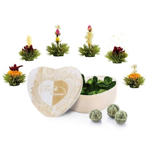 6er AbloomTea in wooden heart box "Green Tea"