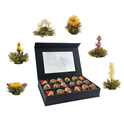 Creano Tea Flower Mix 18er AbloomTee Té blanco en una noble caja magnética con ventana y relieve plateado