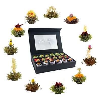 Creano Tea Flower Mix 18er AbloomTee white, black & green tea in a noble magnetic box with window & silver embossing