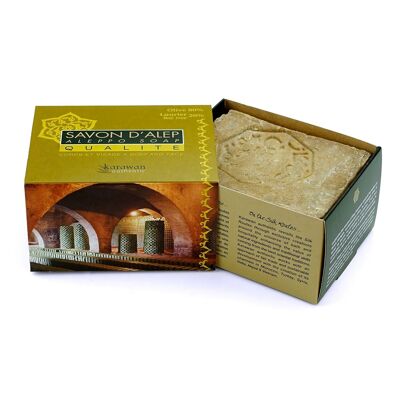 Hochwertige Aleppo-Seife – Olivenöl 80 % und Lorbeer 20 % – in der Schachtel – 200 g