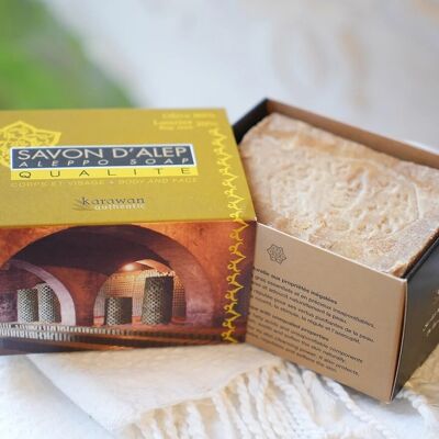 SAVON D'ALEP QUALITÉ - HUILE D'OLIVE 80% ET DE LAURIER 20% - EN BOITE - 200G - VENDU PAR 24