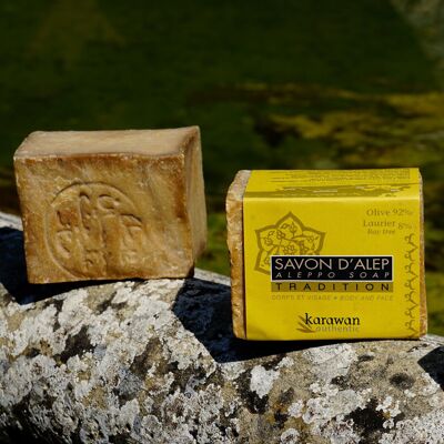 TRADITIONAL ALEPPO SOAP - OLIVE OIL 92% AND BAY 8% - IN A STRAP - 200g - SOLD PER 6