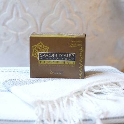 SAVON D'ALEP SUPERIEUR - HUILE D'OLIVE ET DE LAURIER 35% - EN BOÎTE - 200G - VENDU PAR 24