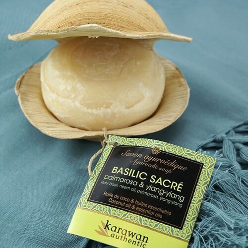 SAVON SOLIDE AYURVEDIQUE - BASILIC SACRÉ - GRAND FORMAT - 100G