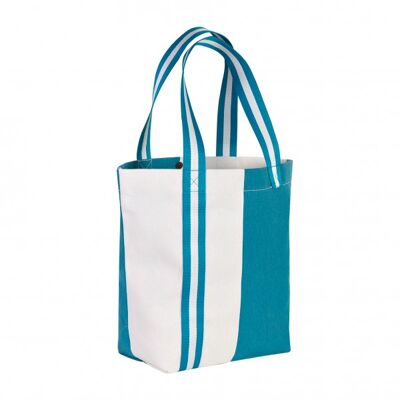 Zweifarbige Strandtasche aus Baumwolle weiß / türkisblau
