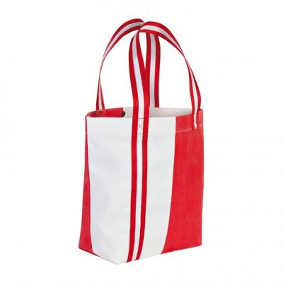 Zweifarbige Strandtasche aus weiß / roter Baumwolle
