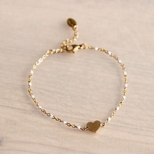 FW103: Stainless steel bracelet with white accents and heart