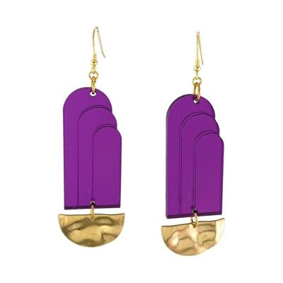 Art deco Pendientes acrílicos de fuente morada con base de latón