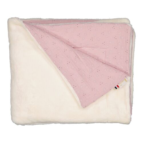 Couverture bébé doudou toute saison - Broderie anglaise gaze rose