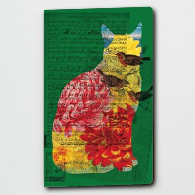Notizbuch mit grünen Katzen und Vögeln - WAN22301