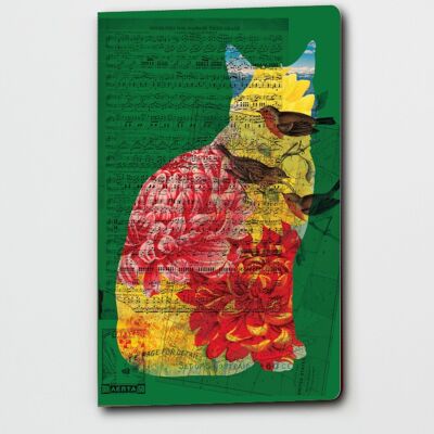 Notizbuch mit grünen Katzen und Vögeln - WAN22301