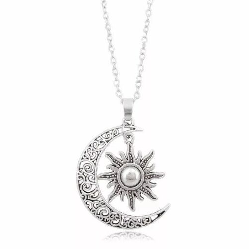 Silver Sun and Moon Necklace