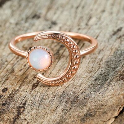 Bellissimo anello a mezzaluna con pietra di luna in argento sterling 925 in oro rosa regolabile