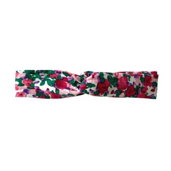 Headband élastique twist double gaze fleurie rose 4