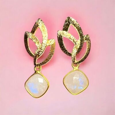 Gold-plated "PHOENIX" earrings, fine gold Moonstone