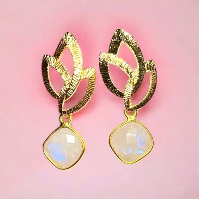 Pendientes "PHOENIX" bañados en oro, piedra lunar de oro fino