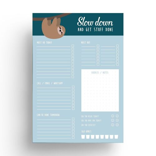 Daily planner notepad Sloth slow down