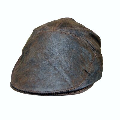 Vera pelle Ivy Cap in pelle invecchiata Gatsby Newsboy berretto piatto marrone / - XL - nero