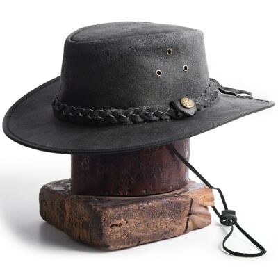 Schwarzer Cowboy-Outback-Western-Aussie-Stil Vintage-Hut aus Leder, handgefertigt